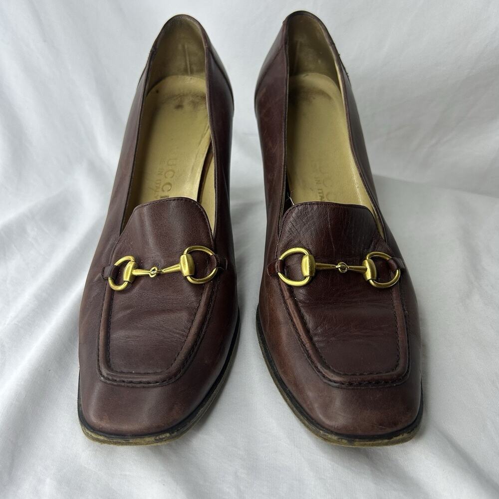 GUCCI Horsebit Leather Pumps, Brown US 8.5B FOR REPAIR! READ*
